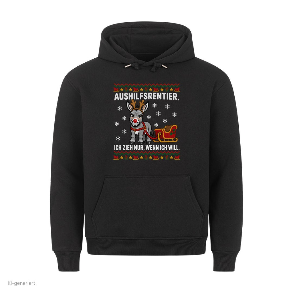 Rentier Esel Weihnachtshoodie Aushilfsrentier - Ugly Christmas Hoodie in Schwarz