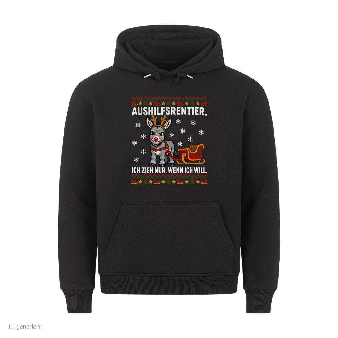 Rentier Esel Weihnachtshoodie Aushilfsrentier - Ugly Christmas Hoodie in Schwarz