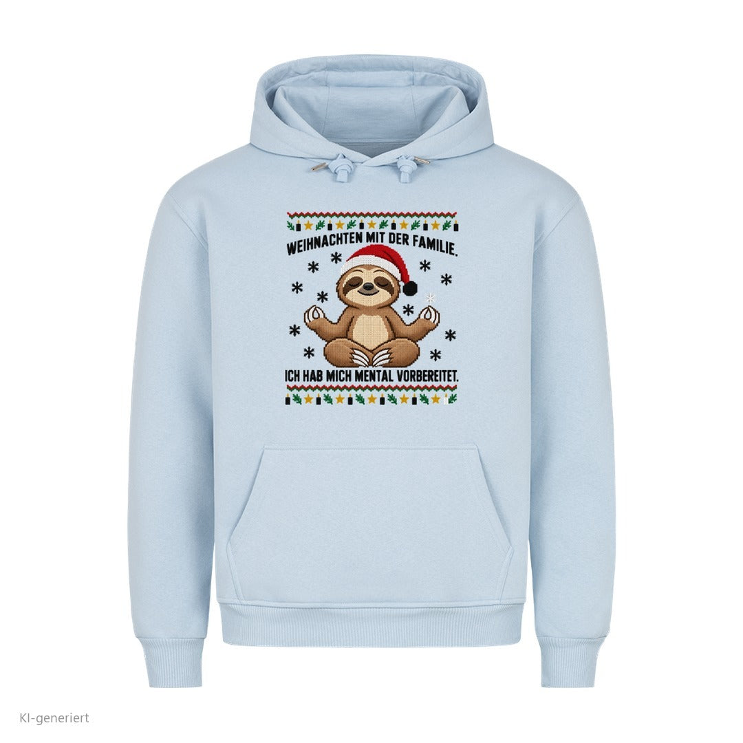 Faultier Weihnachtshoodie Mental vorbereitet - Ugly Christmas Hoodie in Babyblau
