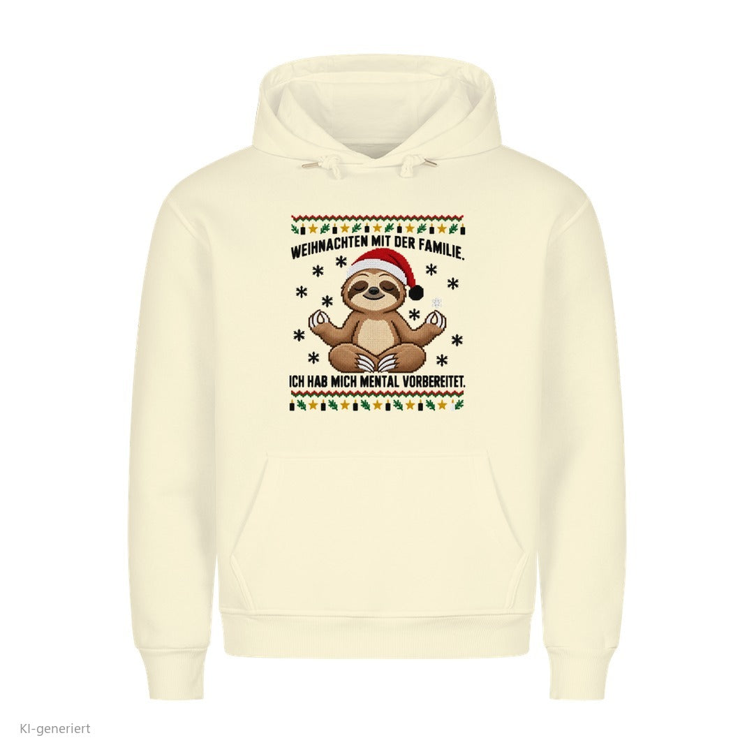 Faultier Weihnachtshoodie Mental vorbereitet - Ugly Christmas Hoodie in Beige