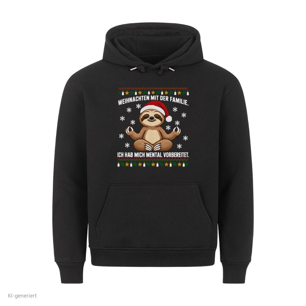 Faultier Weihnachtshoodie Mental vorbereitet - Ugly Christmas Hoodie in Schwarz