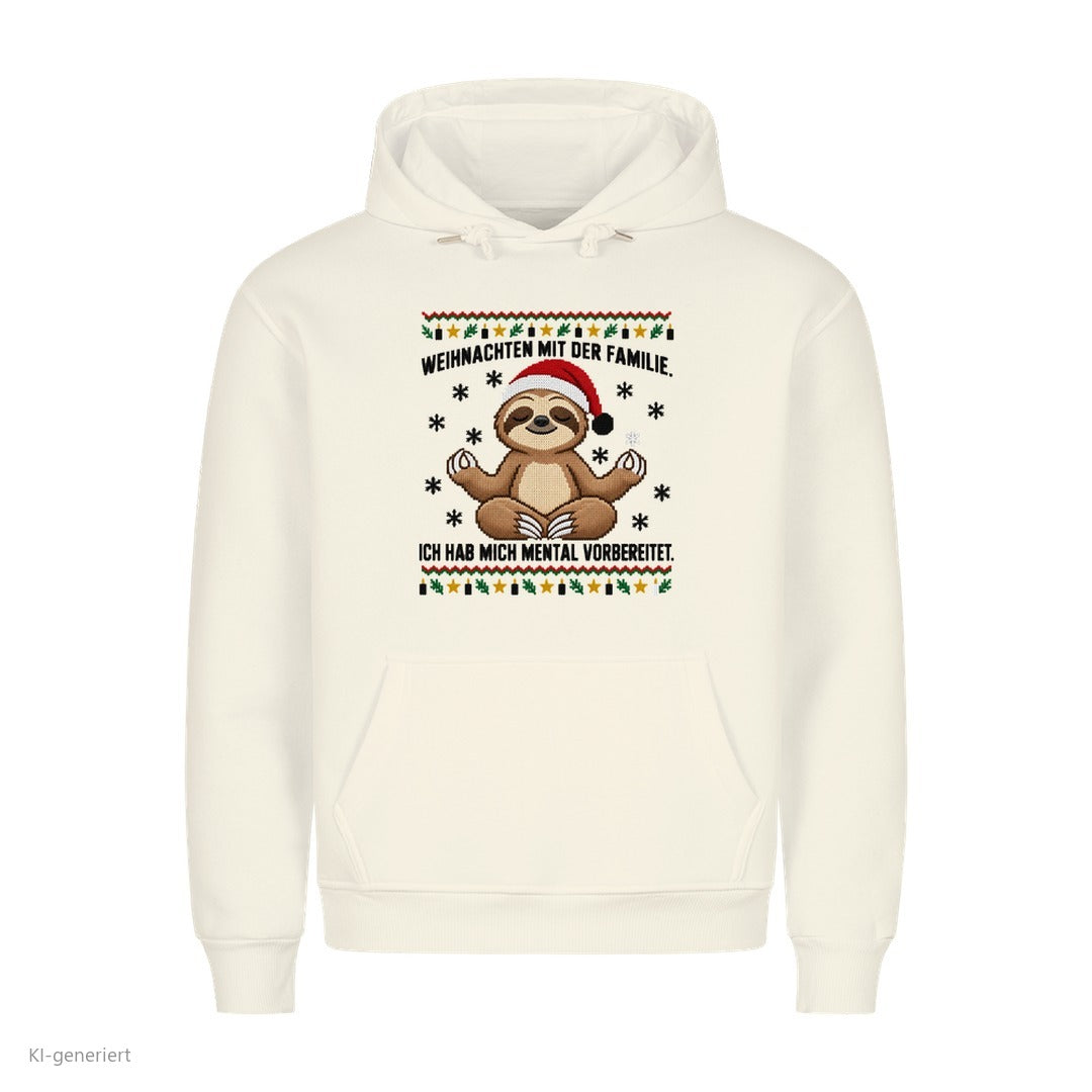 Faultier Weihnachtshoodie Mental vorbereitet - Ugly Christmas Hoodie in Weiß