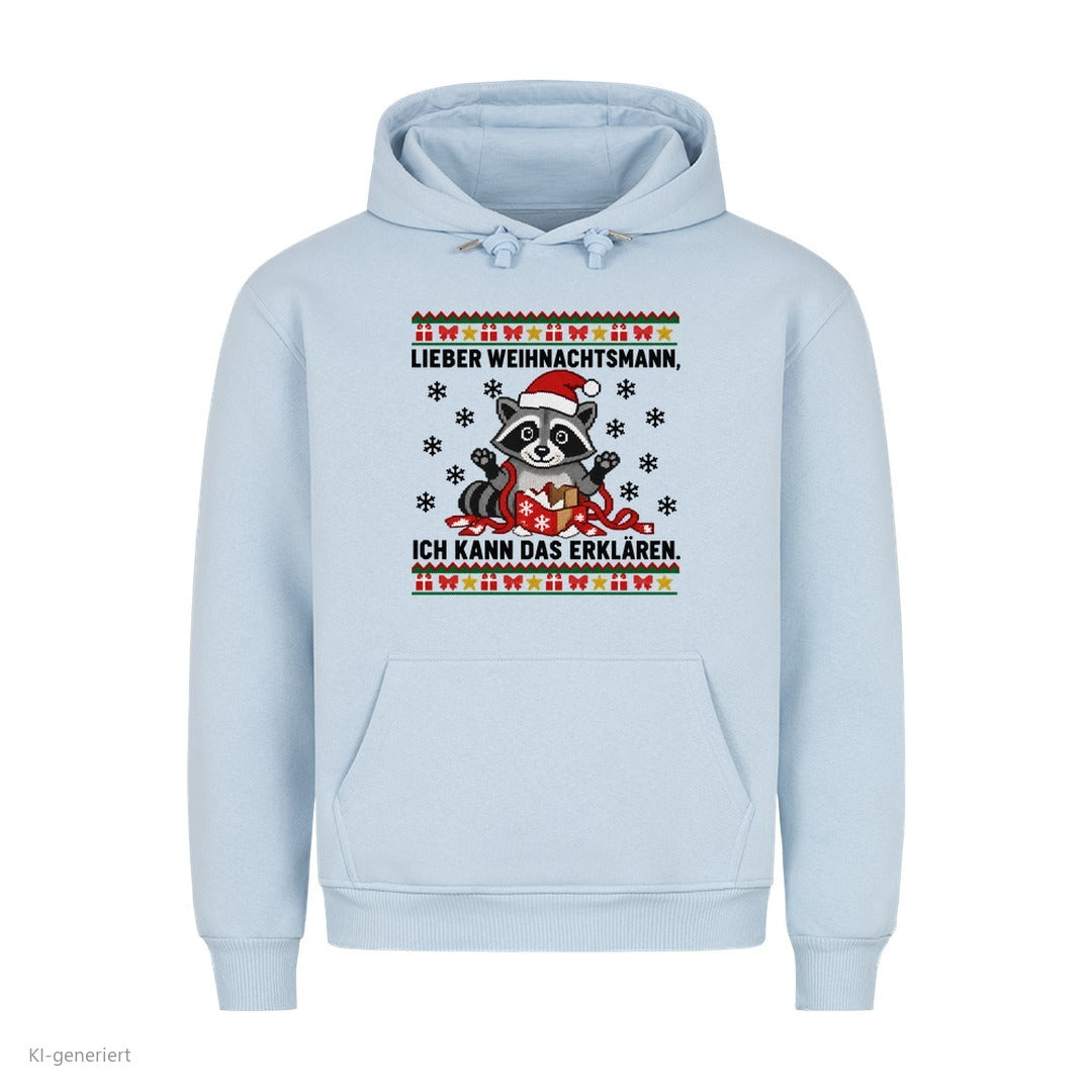 Waschbär Weihnachtshoodie Ich kann das erklären - Ugly Christmas Hoodie in Babyblau