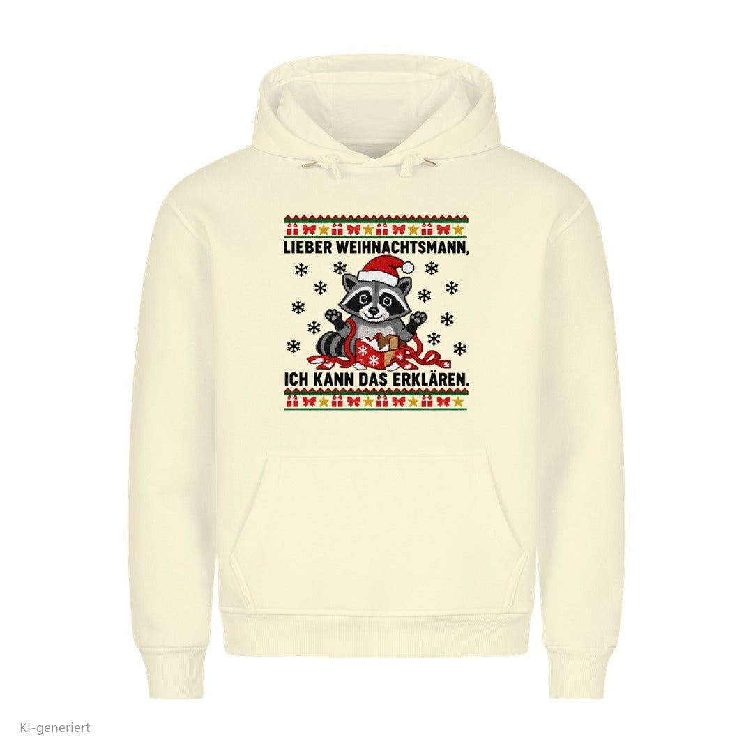 Waschbär Weihnachtshoodie Ich kann das erklären - Ugly Christmas Hoodie in Beige