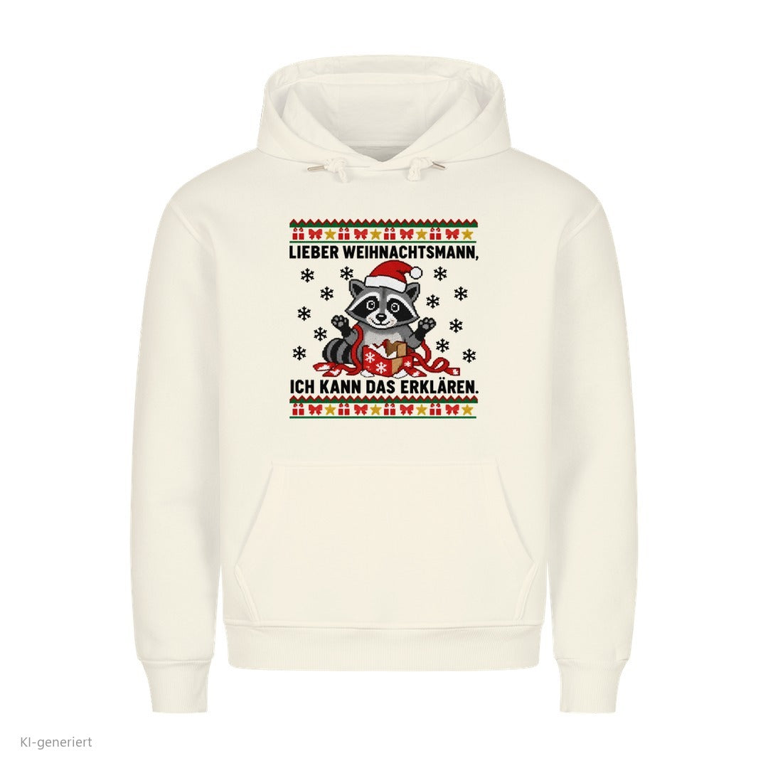 Waschbär Weihnachtshoodie Ich kann das erklären - Ugly Christmas Hoodie in Weiß