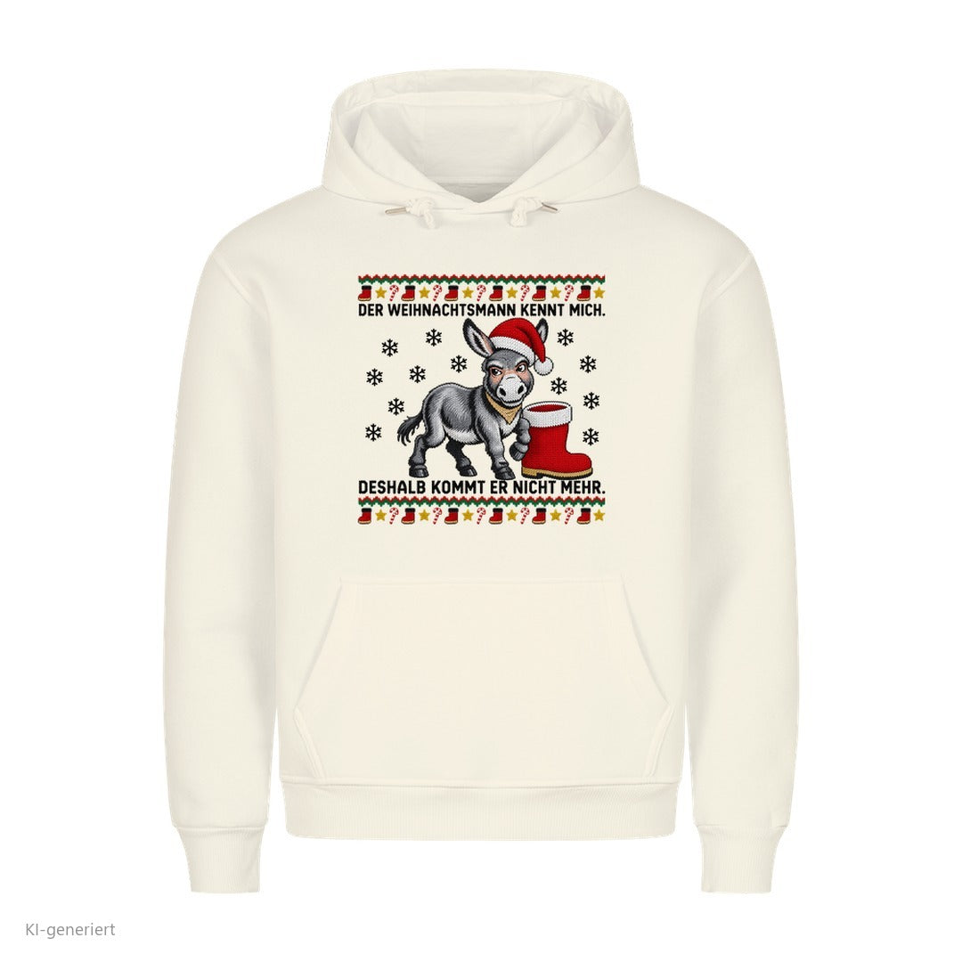Esel Weihnachtshoodie Der Weihnachtsmann kennt mich - Ugly Christmas Hoodie in Weiß