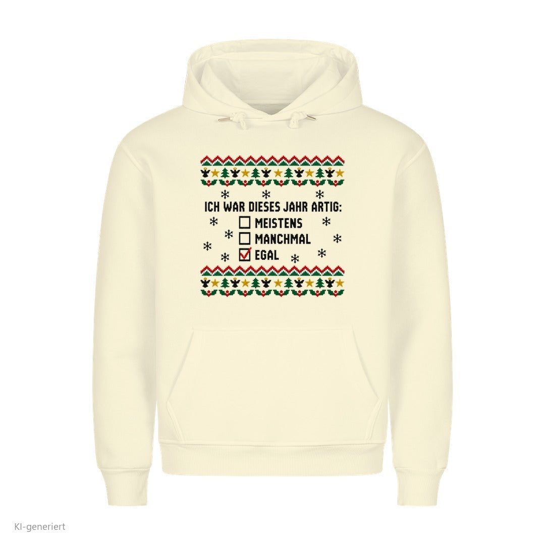 Weihnachtshoodie mit Spruch Artig? Egal - Ugly Christmas Hoodie in Beige