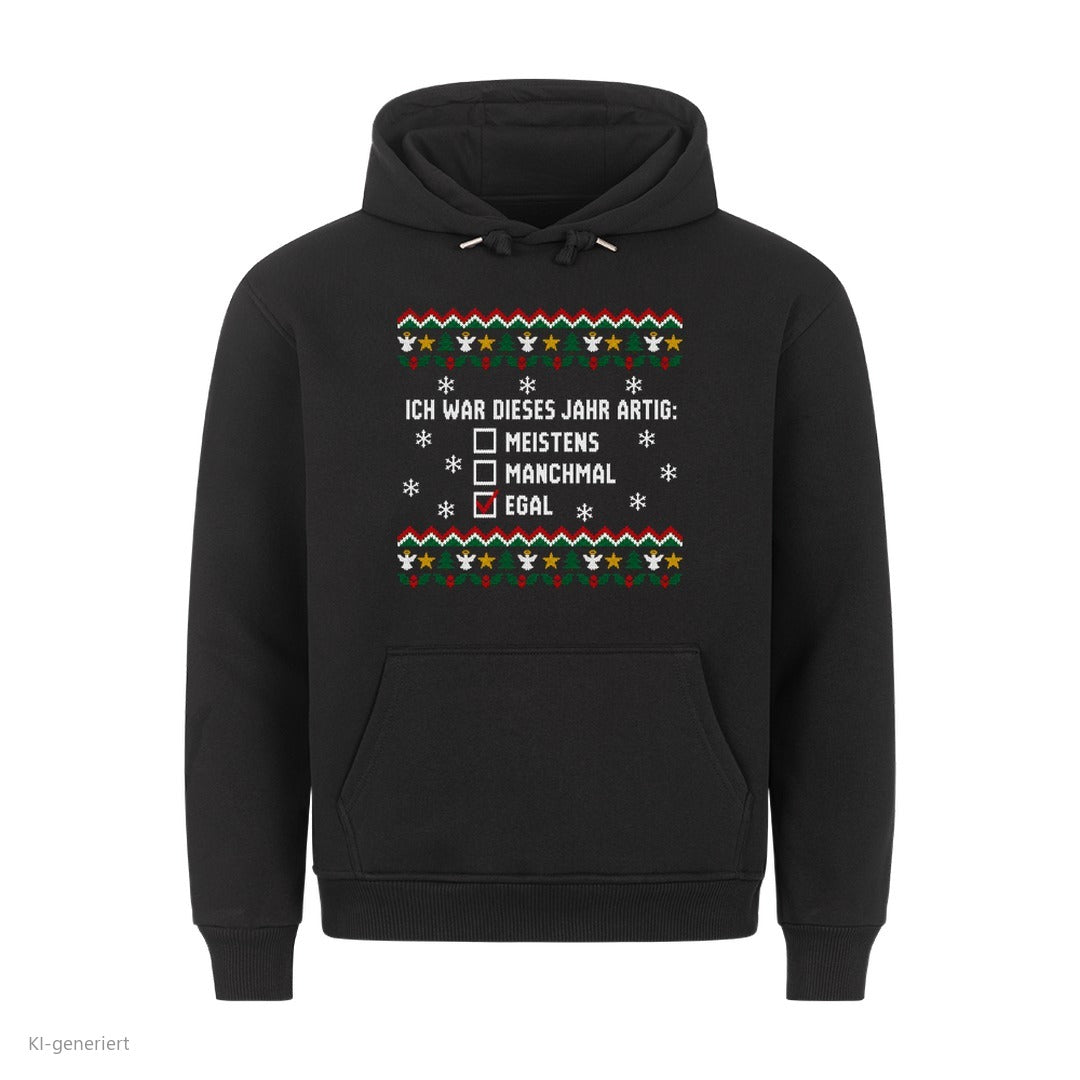 Weihnachtshoodie mit Spruch Artig? Egal - Ugly Christmas Hoodie in Schwarz