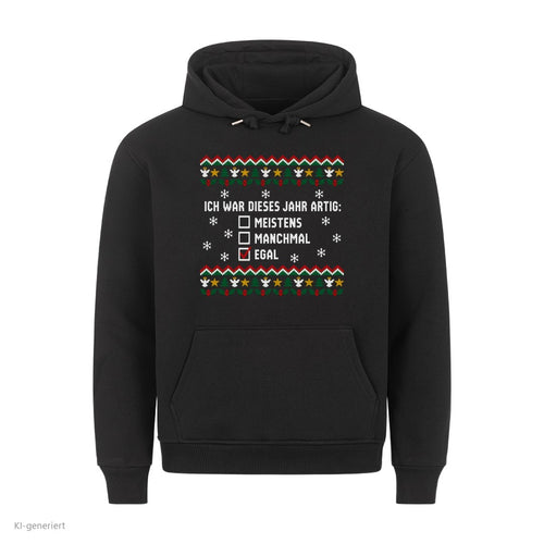 Weihnachtshoodie mit Spruch Artig? Egal - Ugly Christmas Hoodie in Schwarz