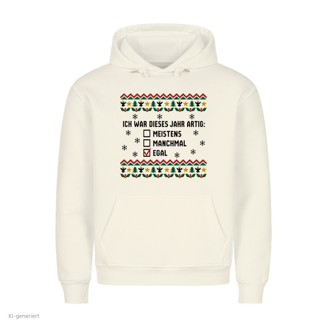 Weihnachtshoodie mit Spruch Artig? Egal - Ugly Christmas Hoodie in Weiß