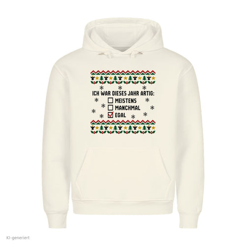 Weihnachtshoodie mit Spruch Artig? Egal - Ugly Christmas Hoodie in Weiß