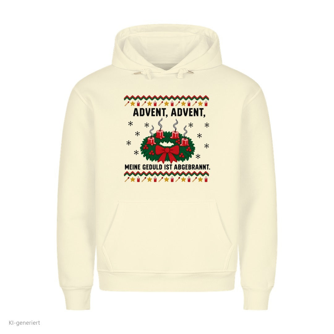 Adventskranz Weihnachtshoodie Meine Geduld ist abgebrannt - Ugly Christmas Hoodie in Beige
