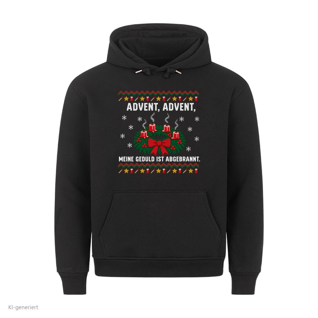 Adventskranz Weihnachtshoodie Meine Geduld ist abgebrannt - Ugly Christmas Hoodie in Schwarz