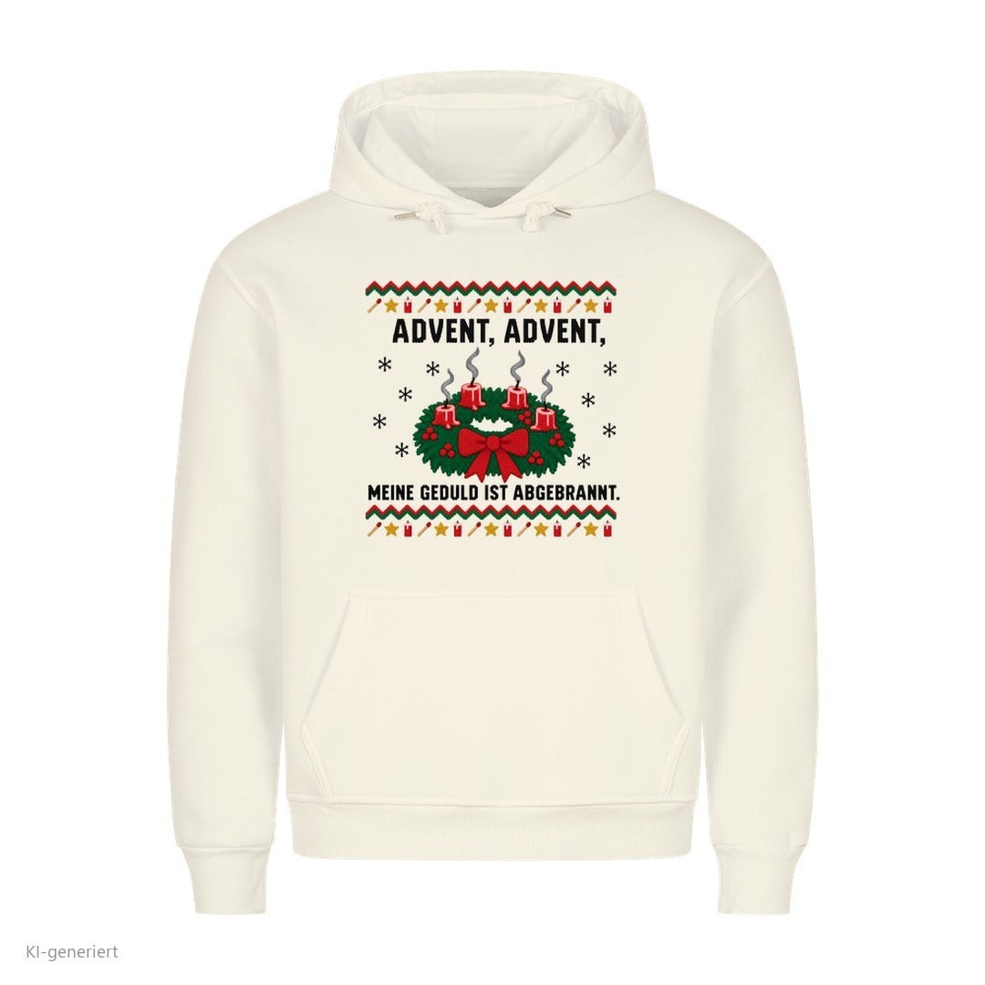 Adventskranz Weihnachtshoodie Meine Geduld ist abgebrannt - Ugly Christmas Hoodie in Weiß