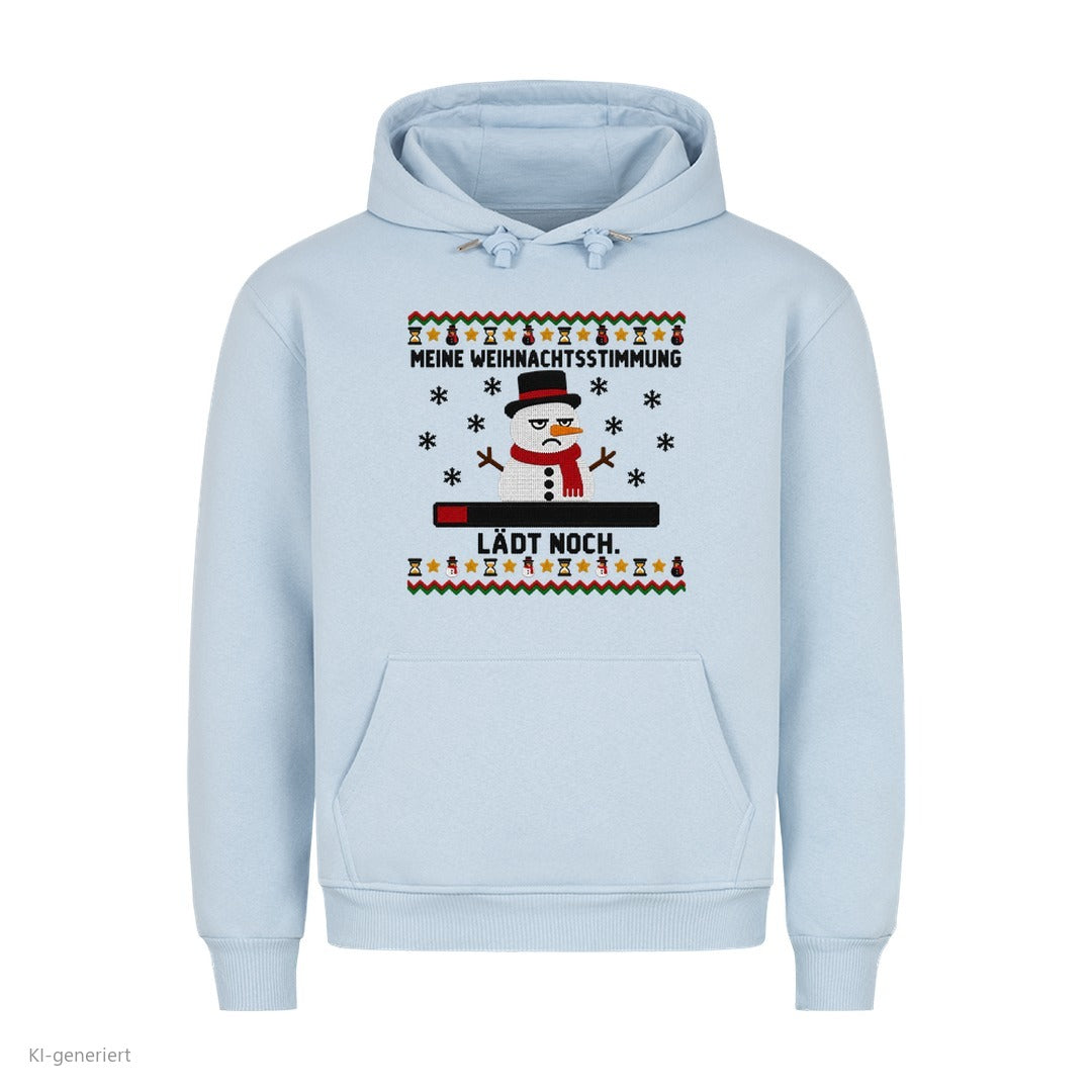 Schneemann Weihnachtshoodie Stimmung lädt noch - Ugly Christmas Hoodie in Babyblau