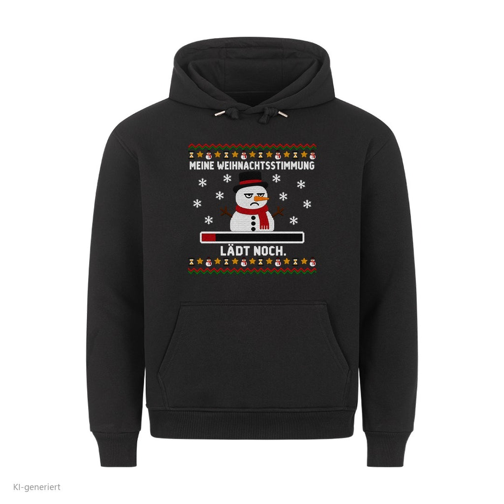 Schneemann Weihnachtshoodie Stimmung lädt noch - Ugly Christmas Hoodie in Schwarz