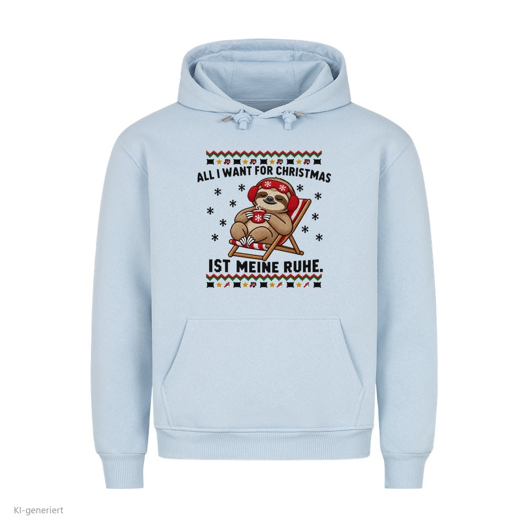 Faultier Weihnachtshoodie All I want is Ruhe - Ugly Christmas Hoodie in Babyblau