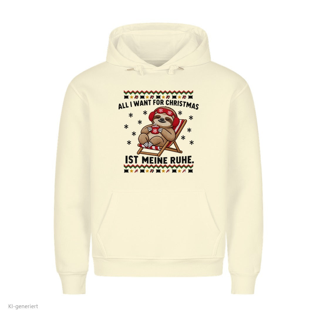 Faultier Weihnachtshoodie All I want is Ruhe - Ugly Christmas Hoodie in Beige