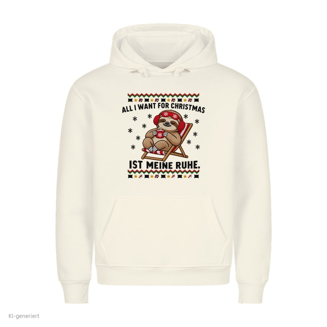 Faultier Weihnachtshoodie All I want is Ruhe - Ugly Christmas Hoodie in Weiß