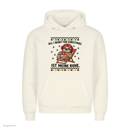 Faultier Weihnachtshoodie All I want is Ruhe - Ugly Christmas Hoodie in Weiß