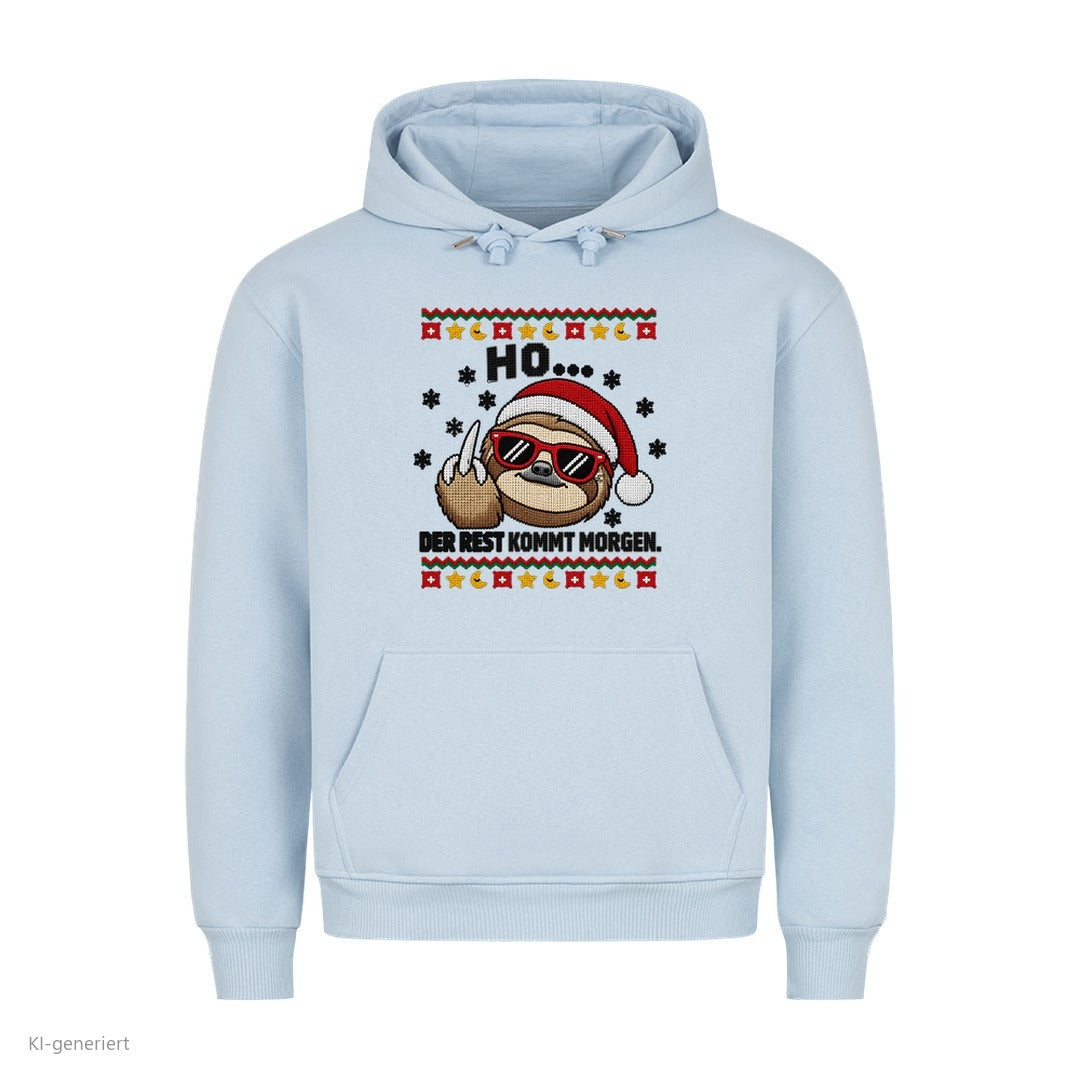 Faultier Weihnachtshoodie Ho… der Rest kommt morgen - Ugly Christmas Hoodie in Babyblau