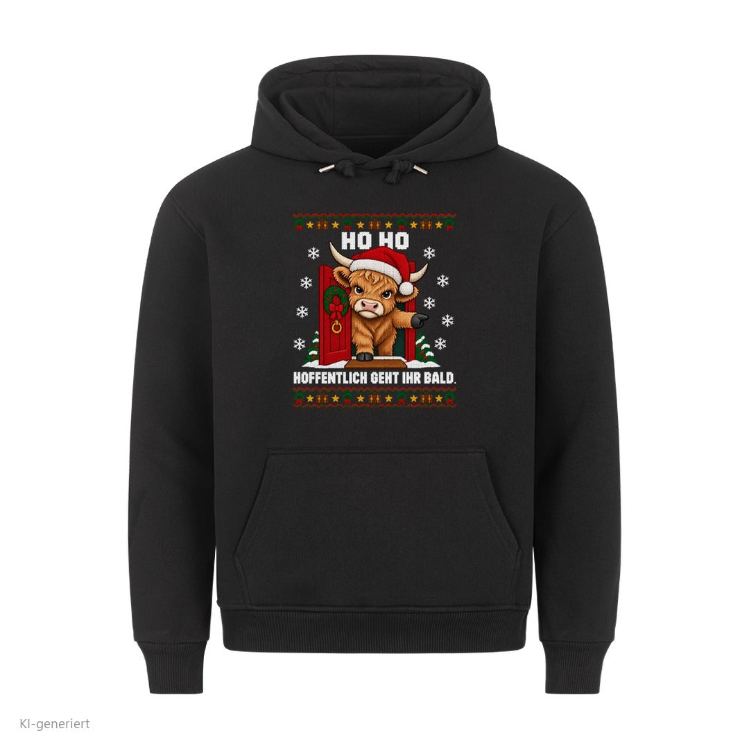 Hochlandrind Weihnachtshoodie Hoffentlich geht ihr bald - Ugly Christmas Hoodie in Schwarz