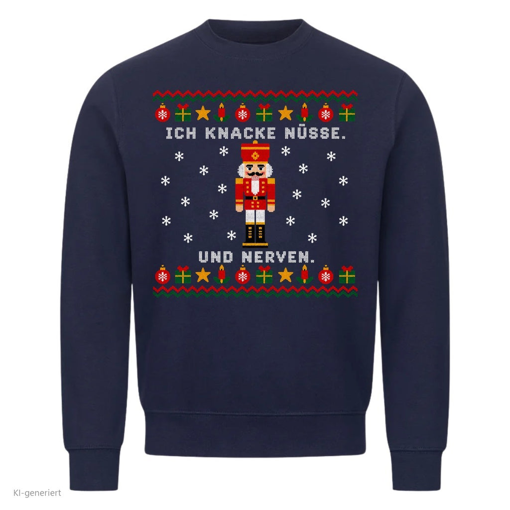 Nussknacker Weihnachtspullover Ich knacke Nüsse und Nerven - Ugly Christmas Sweater in Navy