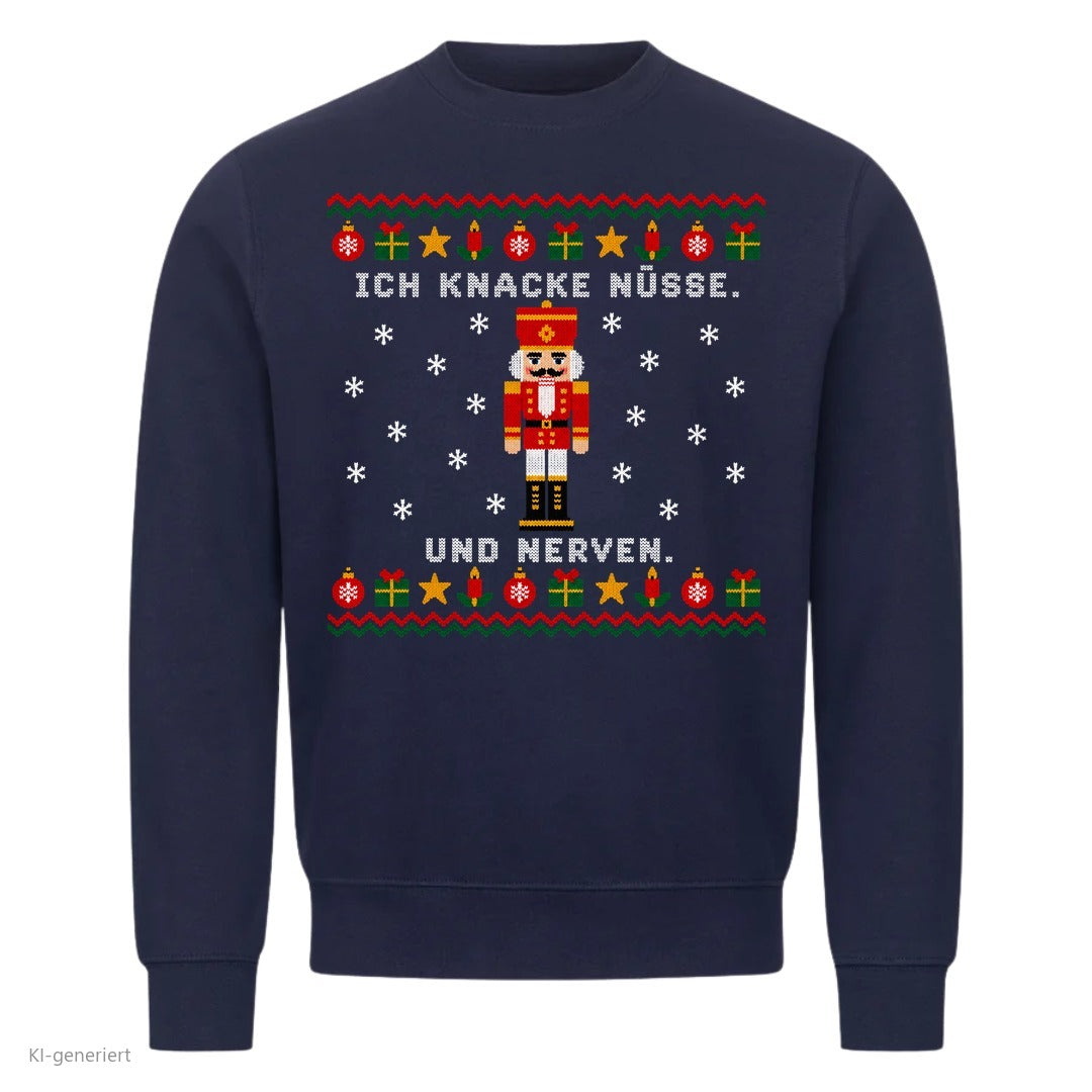Nussknacker Weihnachtspullover Ich knacke Nüsse und Nerven - Ugly Christmas Sweater in Navy
