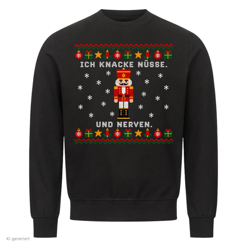 Nussknacker Weihnachtspullover Ich knacke Nüsse und Nerven - Ugly Christmas Sweater in Schwarz
