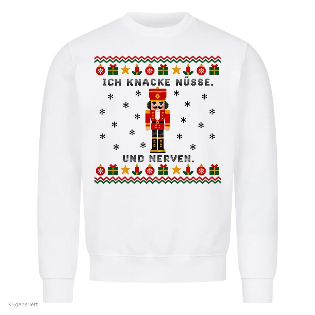 Nussknacker Weihnachtspullover Ich knacke Nüsse und Nerven - Ugly Christmas Sweater in Weiß