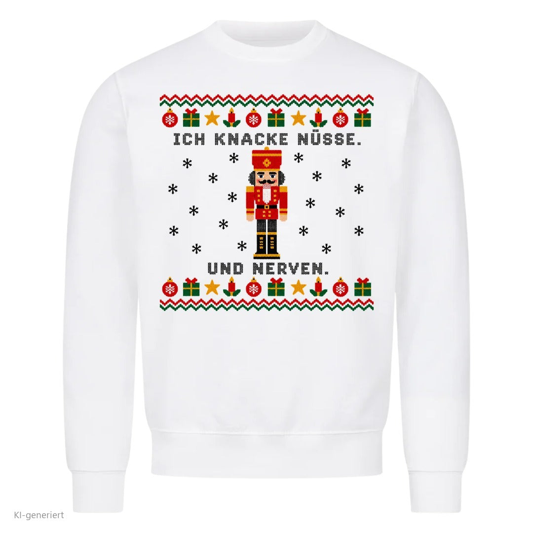 Nussknacker Weihnachtspullover Ich knacke Nüsse und Nerven - Ugly Christmas Sweater in Weiß