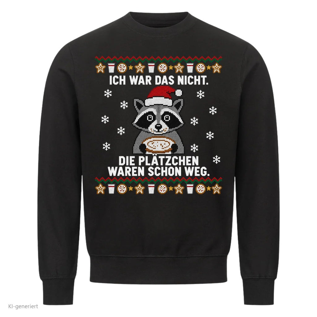 Waschbär Weihnachtspullover Die Plätzchen waren schon weg - Ugly Christmas Sweater in Schwarz