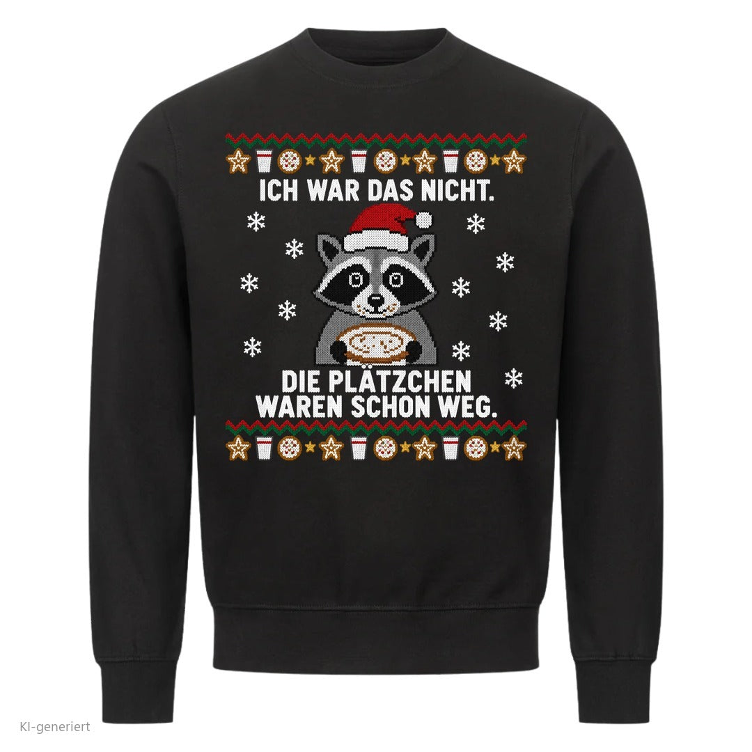 Waschbär Weihnachtspullover Die Plätzchen waren schon weg - Ugly Christmas Sweater in Schwarz