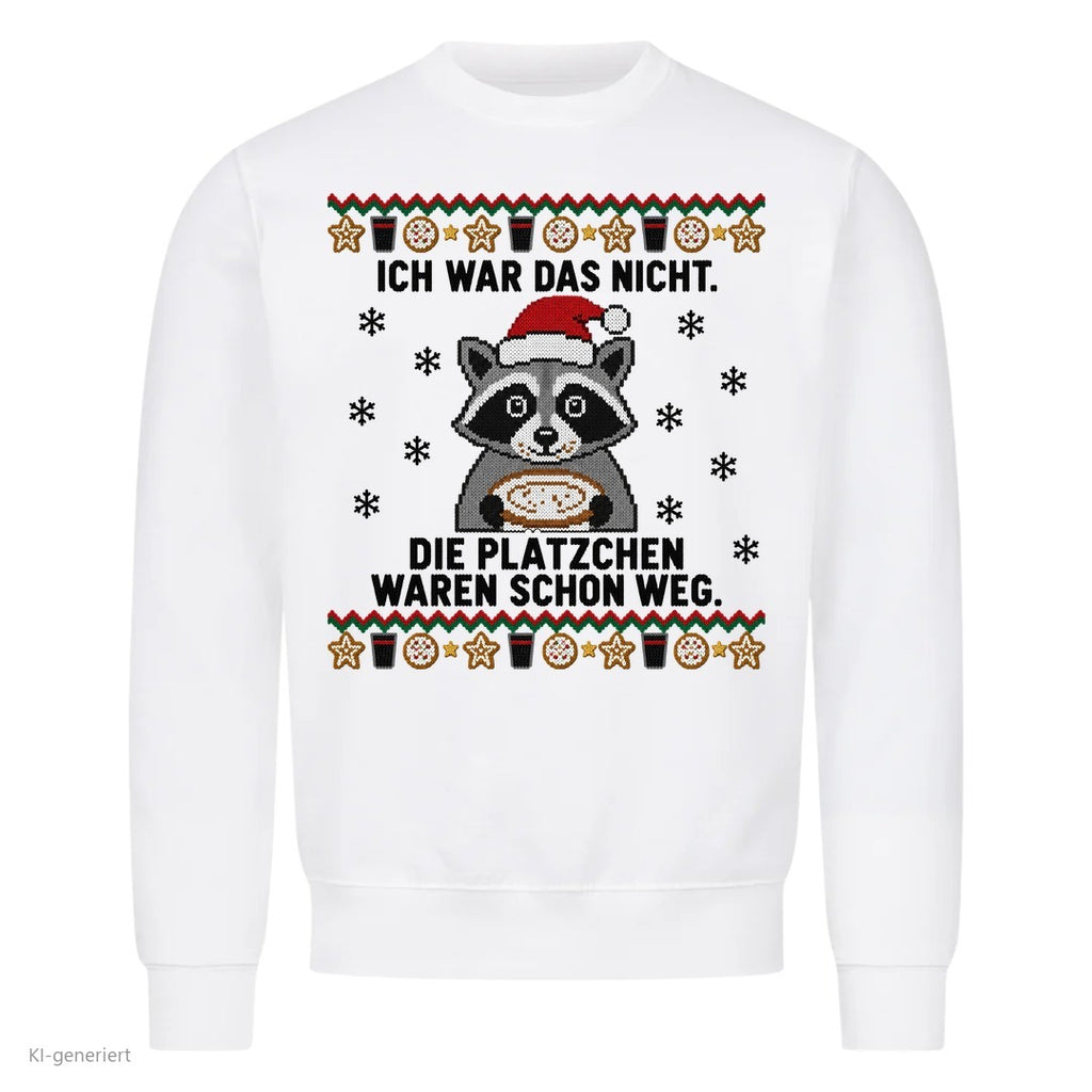 Waschbär Weihnachtspullover Die Plätzchen waren schon weg - Ugly Christmas Sweater in Weiß