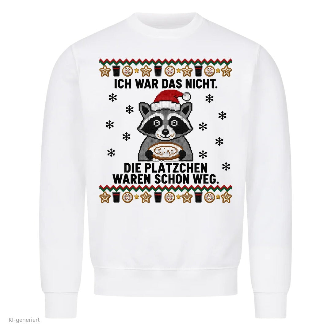 Waschbär Weihnachtspullover Die Plätzchen waren schon weg - Ugly Christmas Sweater in Weiß