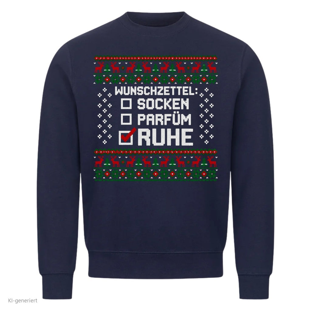 Weihnachtspullover mit Spruch Socken, Parfüm, Ruhe - Ugly Christmas Sweater in Navy
