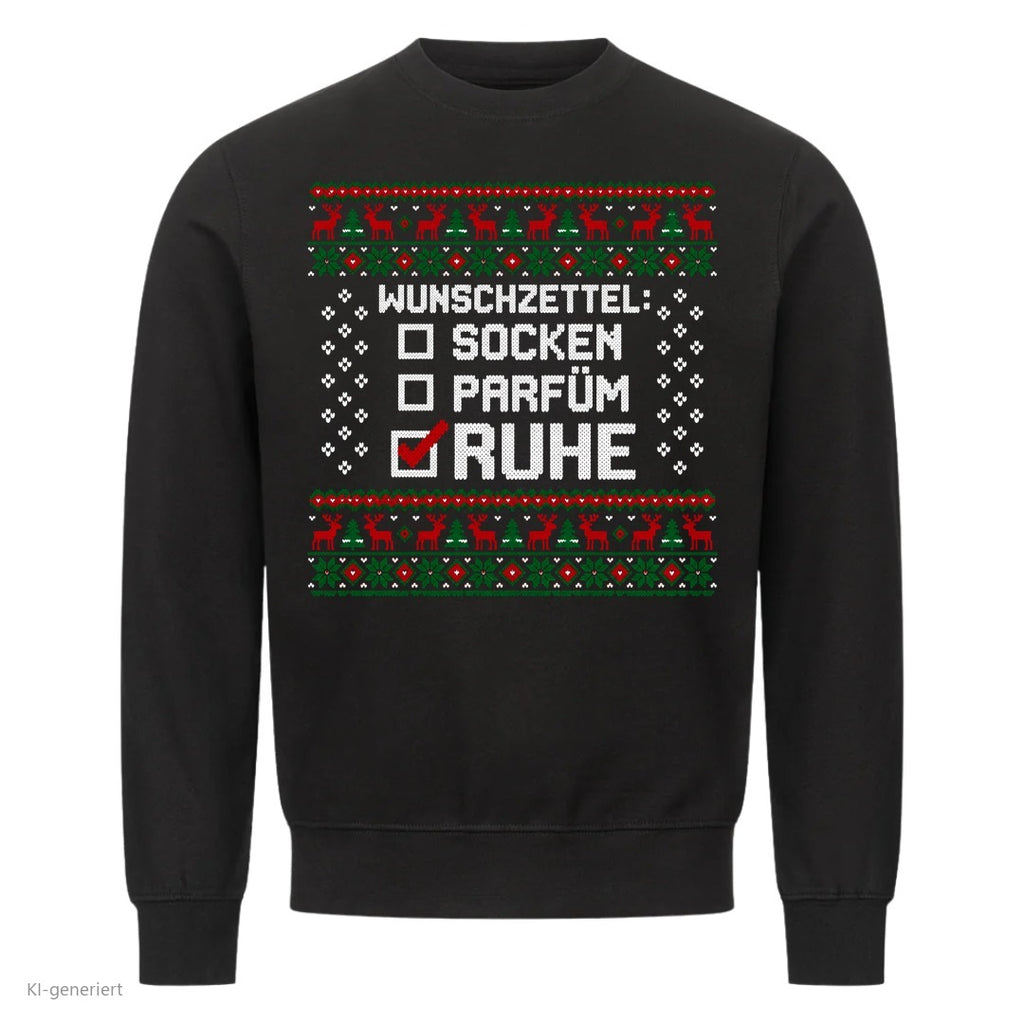 Weihnachtspullover mit Spruch Socken, Parfüm, Ruhe - Ugly Christmas Sweater in Schwarz