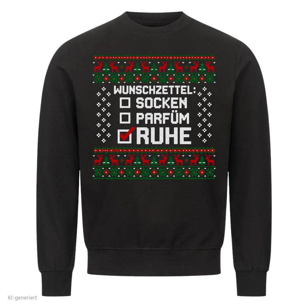 Weihnachtspullover mit Spruch Socken, Parfüm, Ruhe - Ugly Christmas Sweater in Schwarz