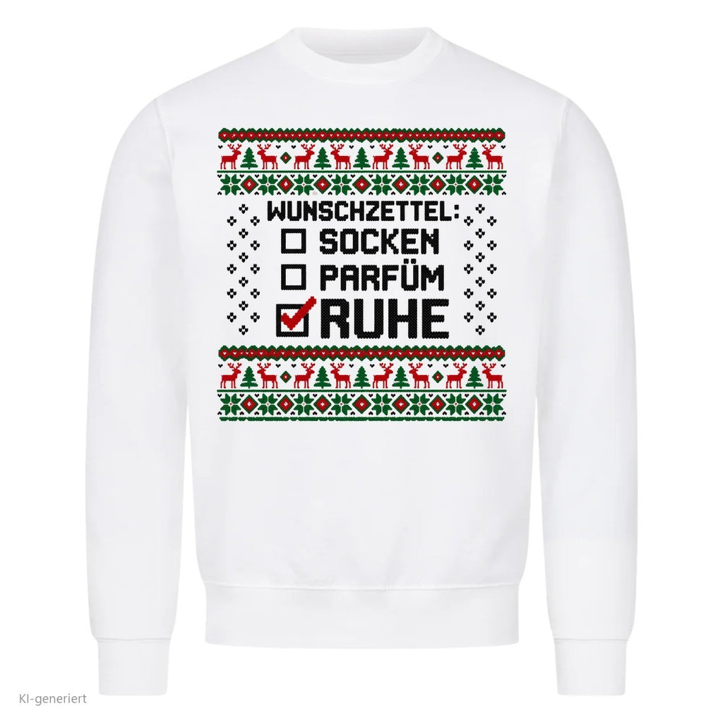 Weihnachtspullover mit Spruch Socken, Parfüm, Ruhe - Ugly Christmas Sweater in Weiß