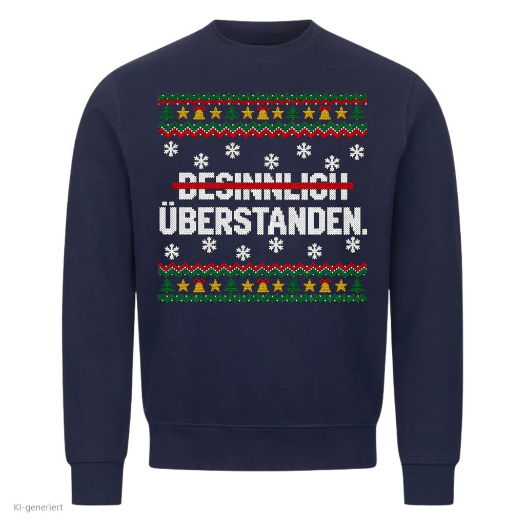 Weihnachtspullover mit Spruch Besinnlich überstanden - Ugly Christmas Sweater in Navy