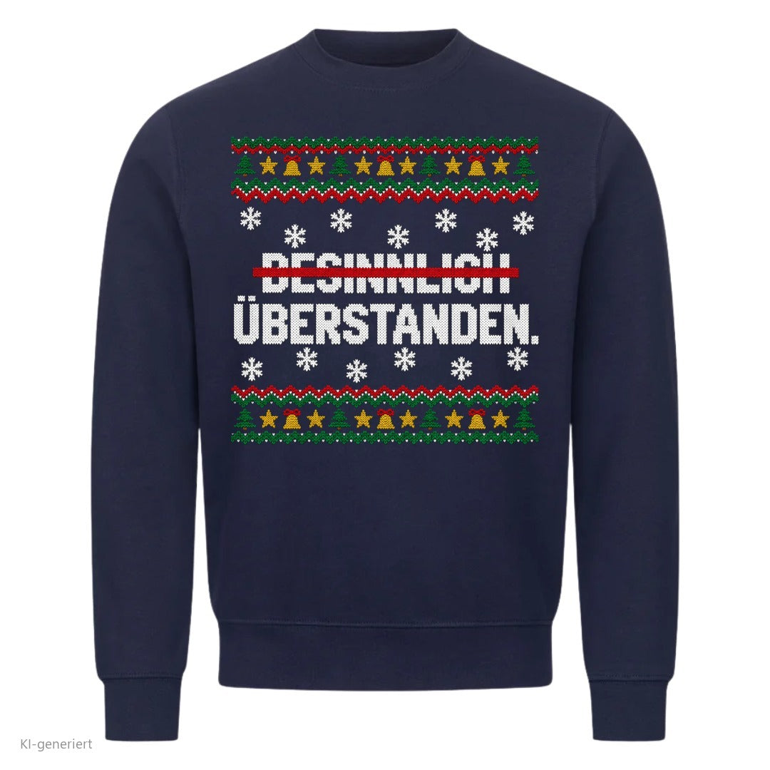 Weihnachtspullover mit Spruch Besinnlich überstanden - Ugly Christmas Sweater in Navy