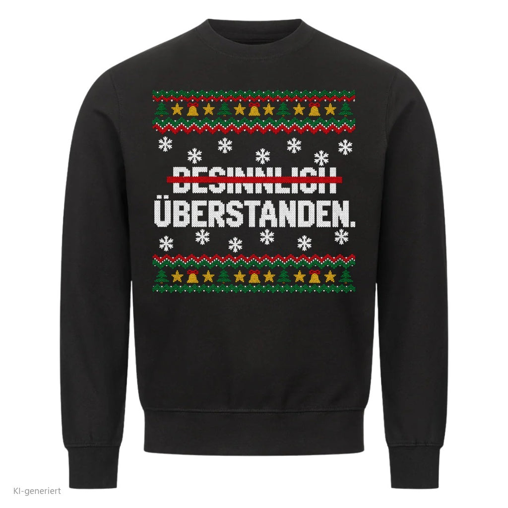 Weihnachtspullover mit Spruch Besinnlich überstanden - Ugly Christmas Sweater in Schwarz