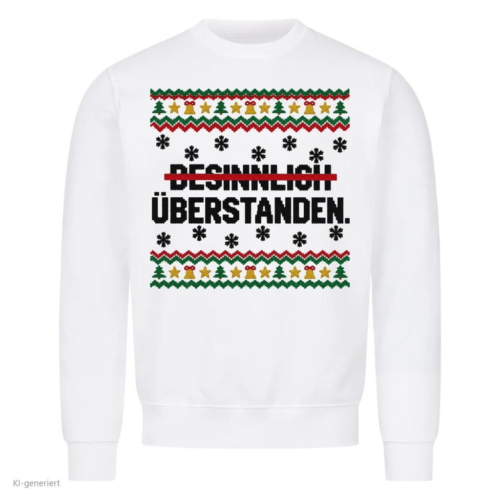 Weihnachtspullover mit Spruch Besinnlich überstanden - Ugly Christmas Sweater in Weiß