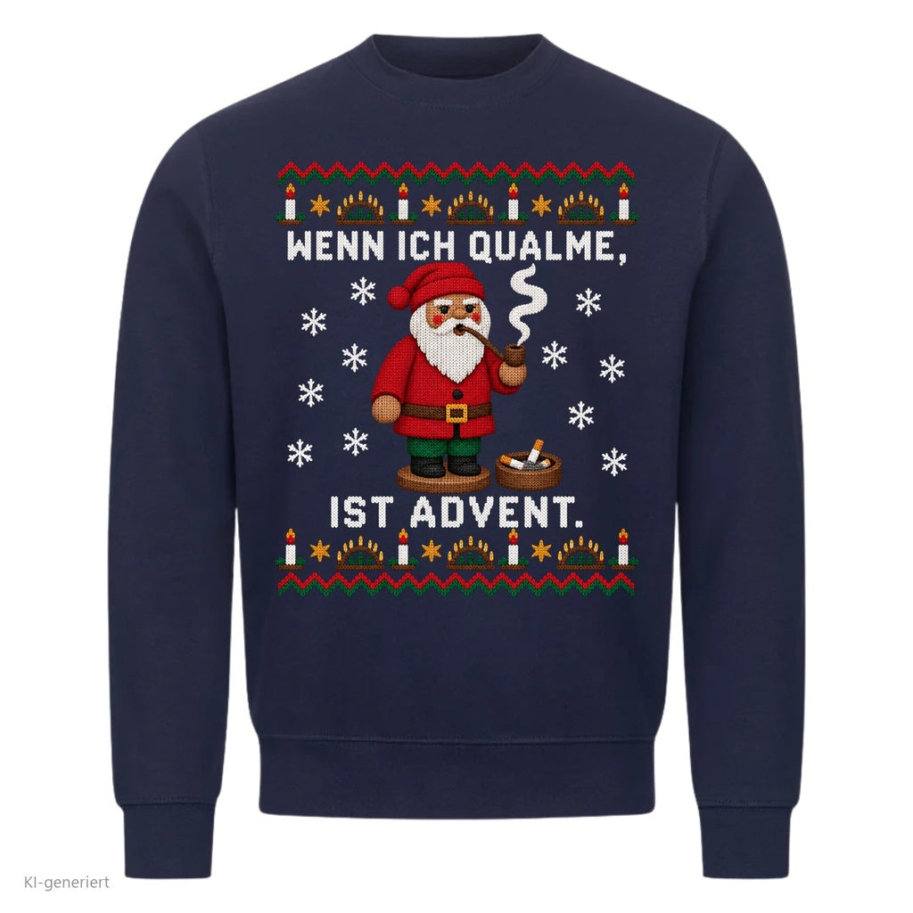 Räuchermännchen Weihnachtspullover Wenn ich qualme, ist Advent - Ugly Christmas Sweater in Navy