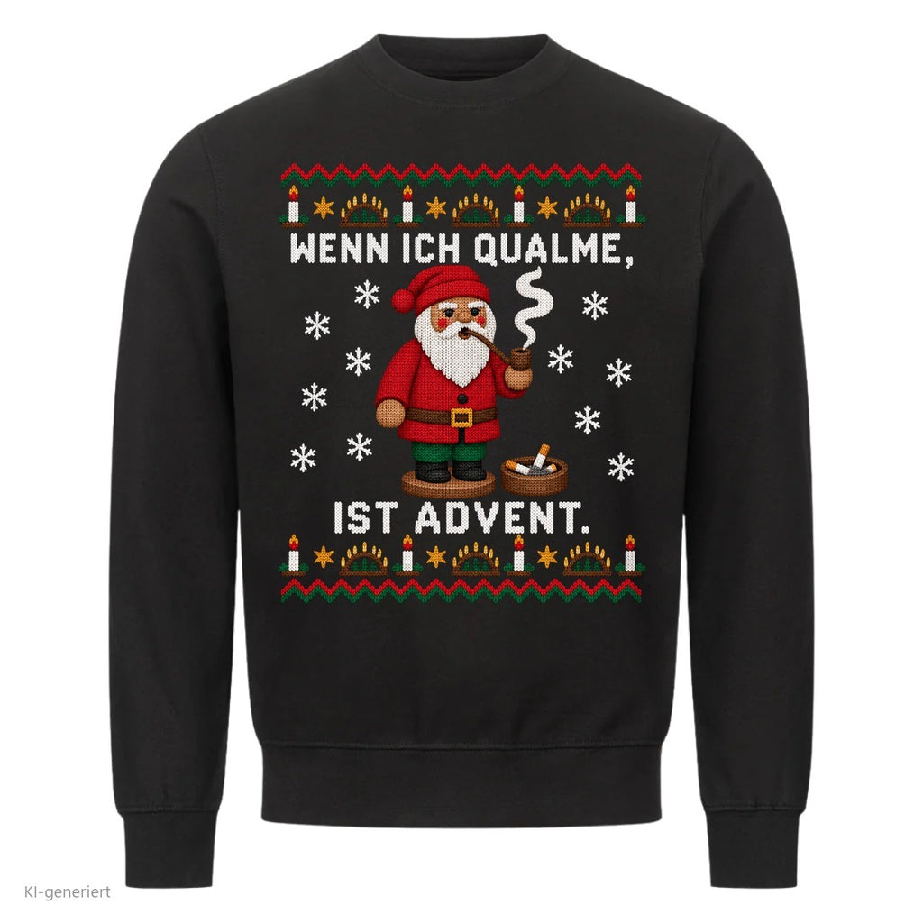 Räuchermännchen Weihnachtspullover Wenn ich qualme, ist Advent - Ugly Christmas Sweater in Schwarz