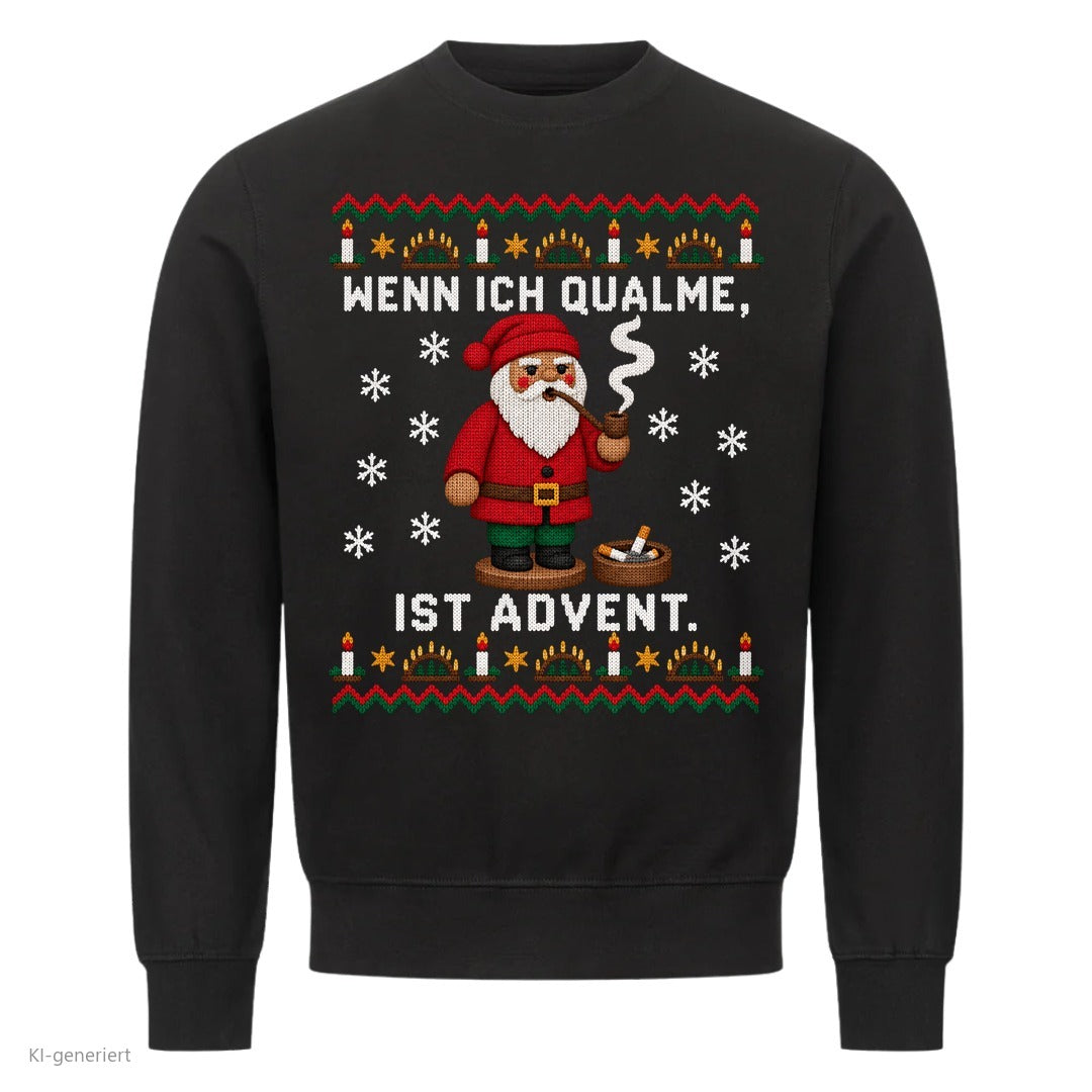Räuchermännchen Weihnachtspullover Wenn ich qualme, ist Advent - Ugly Christmas Sweater in Schwarz