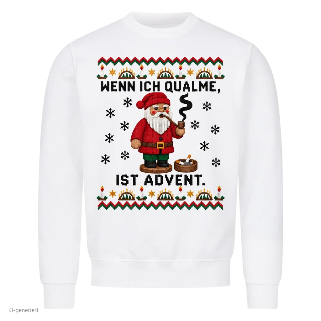 Räuchermännchen Weihnachtspullover Wenn ich qualme, ist Advent - Ugly Christmas Sweater in Weiß