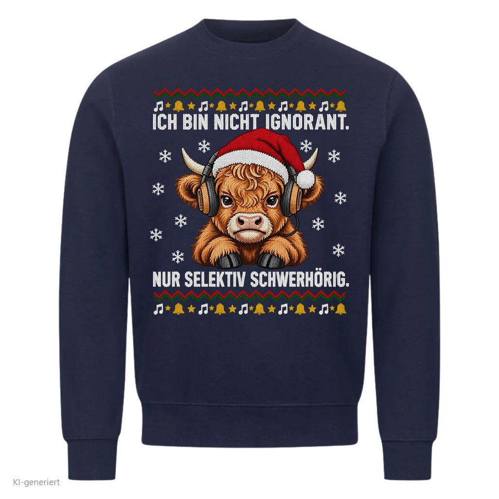 Hochlandrind Weihnachtspullover Selektiv schwerhörig - Ugly Christmas Sweater in Navy
