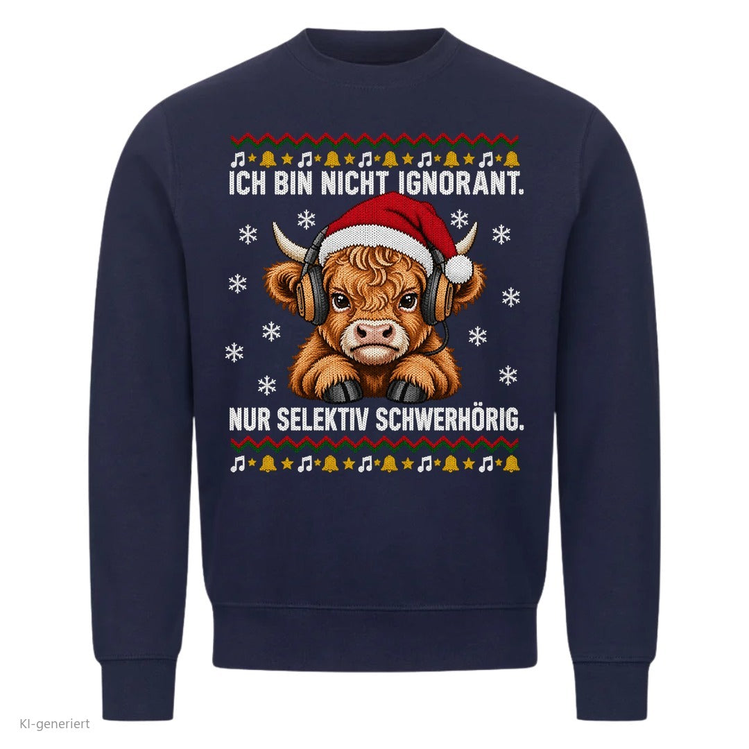 Hochlandrind Weihnachtspullover Selektiv schwerhörig - Ugly Christmas Sweater in Navy
