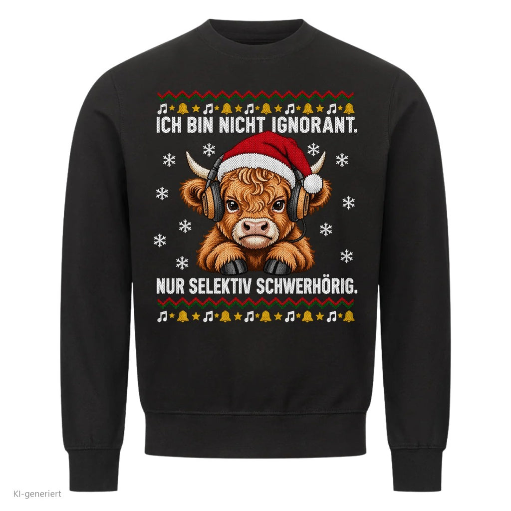 Hochlandrind Weihnachtspullover Selektiv schwerhörig - Ugly Christmas Sweater in Schwarz